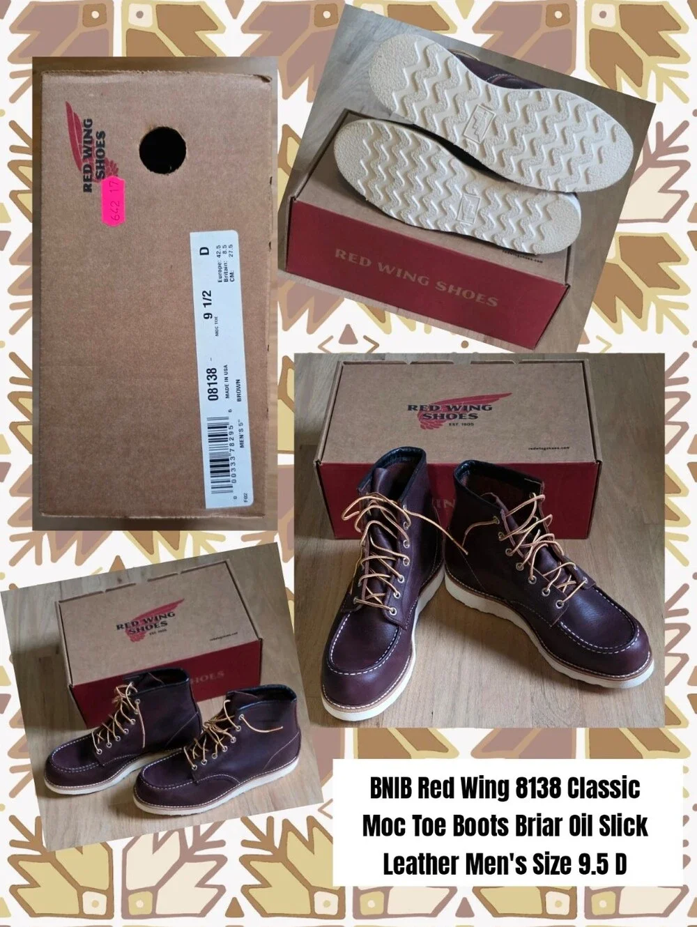 BNIB Red Wing 8138 Classic Moc Toe Boots Briar Oil Slick Leather Men's 9.5